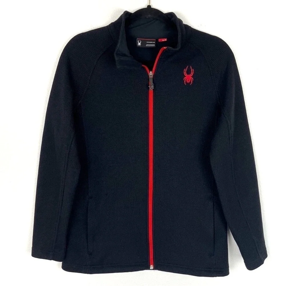 Spyder Boys XL 18 Black Fleece Jacket Red Zip Spider Logo